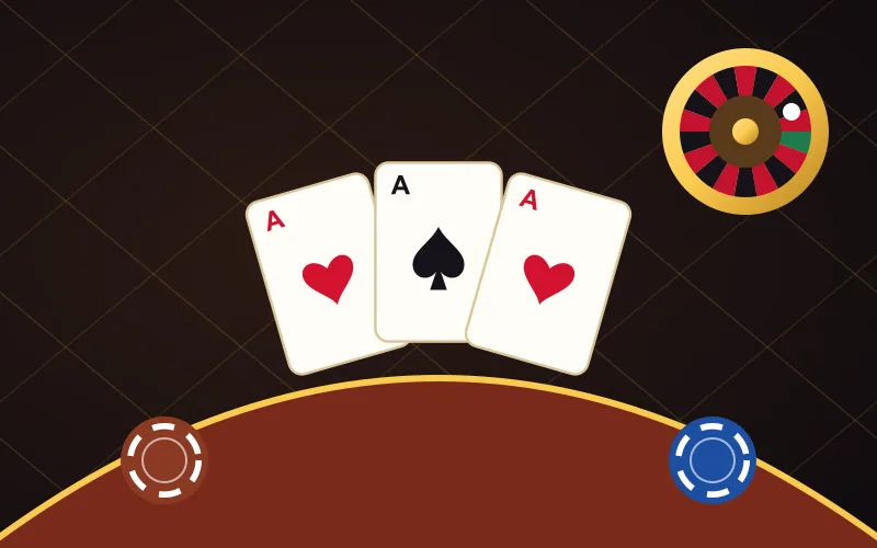 Dream Pokies casino card games: three aces on a table with chips and a roulette wheel